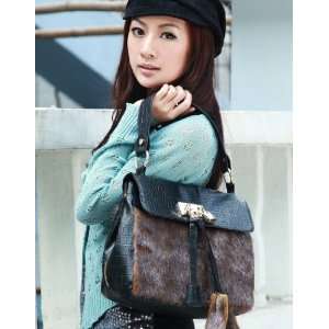  Shoulder Bag Handbag Stone Lock Key Elegant Women Dark Brown 170310 05