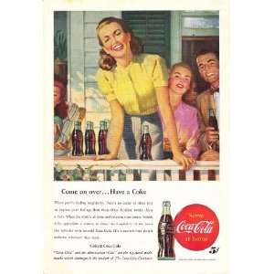  1947 Coca Cola Ad Young Blonde on Porch with Friends Come 