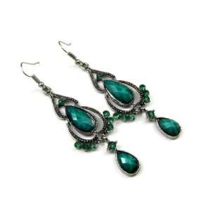   Dangle Earrings with Aqua Green Color Faceted Teardrops: Jewelry