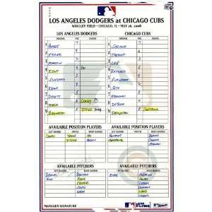  Dodgers at Cubs 5 26 2008 Game Used Lineup Card: Sports 
