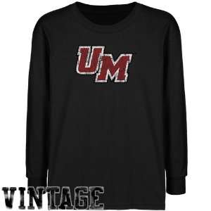  UMass Minutemen Youth Black Distressed Logo Vintage T 