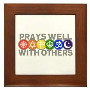 Framed Tile Prays Well With Others Hindu Jewish Christian Peace Symbol 