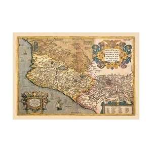  Map of South Western America and Mexico 12x18 Giclee on 