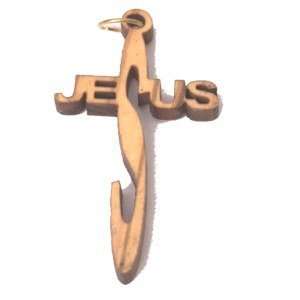  Olive wood JESUS Cross Laser Pendant (5.3x3 cm or 2.1x1.2 