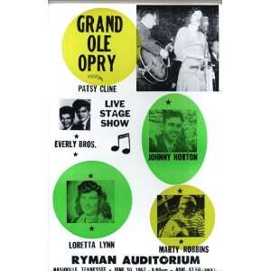  Grand Ole Opry Everly Bros., Patsy Cline 14 X 22 Vintage 