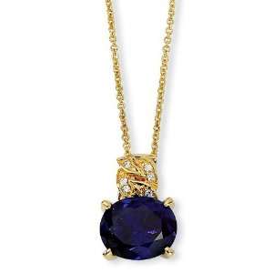  Sterling Silver Gold Plated CZ & Sapphire Pendant: Arts 
