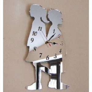  Boy & Girl Clock Mirror 40cm x 24cm: Home & Kitchen