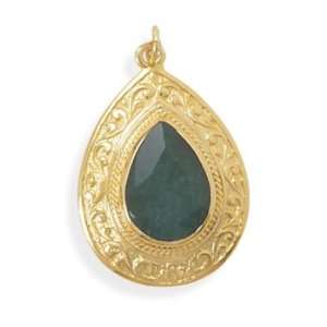   14 Karat Gold Plated RoughCut Emerald Pendant: CleverSilver: Jewelry