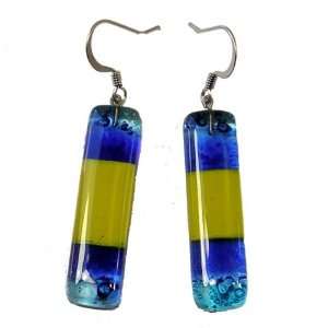   Fused Glass Earrings   Blue and Yellow Stripe (Chile)