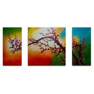   Cherry Blossom, Colored Aurora 3 Piece Canvas Art Set: Home & Kitchen