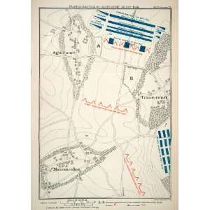  1892 Lithograph Map Battle Agincourt Hundred Years War 