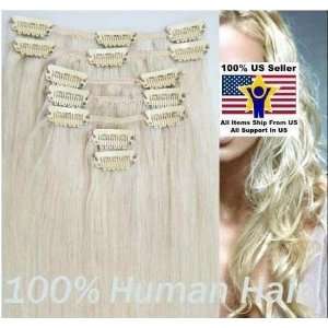   26 100% REMY Human Hair Extensions 7Pcs Clip in #613 Platinum Blonde