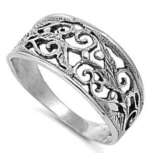  Sterling Silver Floral Filigree Ring, Size 5: Jewelry