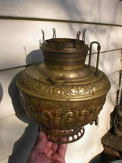 OLD LARGE ORNATE 1890s BRASS JUNO ANTIQUE HANGING OIL LAMP BASE  