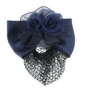   Women Polyester Blue 3D Flower Barrette Snood Net Hair Clip Beauty