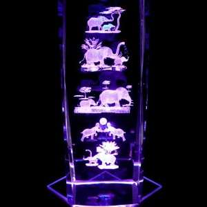 Elephants 3D Laser Etched Crystal includes Two Separate LEDs Display 