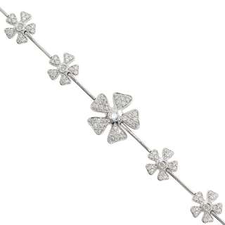 18K White Gold Diamond Flower Tennis Bracelet 1.29ctGVS  