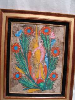 Mexican Folk Art Amate Bark painting of Birds/framed  