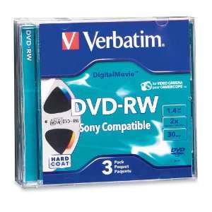  Verbatim Mini DVD RW DigitalMovie 1.4GB 2X 3pk Jewel Case 