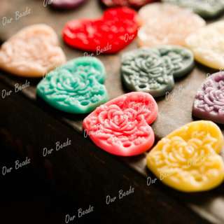 12 Mixed Heart Peony Resin Flower Cabochon Beads RB0563  
