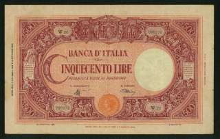ITALY BANCA DITALIA 1944 500 LIRE BANKNOTE, VF/XF  