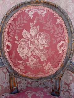VINTAGE LOUIS XVI STYLE MEDALLION BACK CHAIR PAINTED GR  