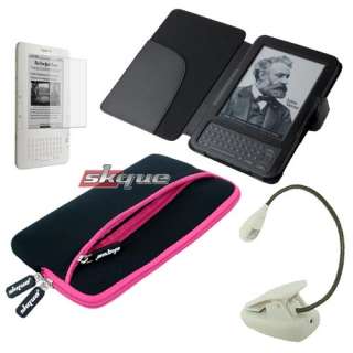 Led Light clip on lamp Bag Sleeve Pink Leather Case for  Kindle 