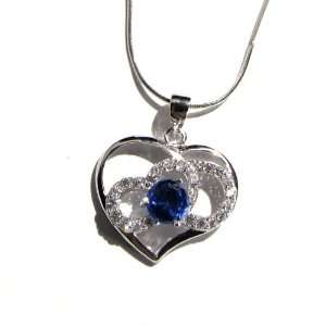  3 Circle Heart Silver Pendant with Blue Gemstone Jewelry