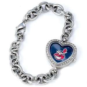   Indians MLB Silver Rhinestone Ladies Heart Watch
