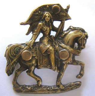 ANTIQUE RELIGIOUS BROOCH JEANNE DARC JOAN OF ARC HORSE  