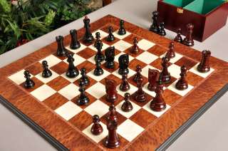 The Zagreb 59 Series Prestige Chessmen are shown on our Elm Burl 