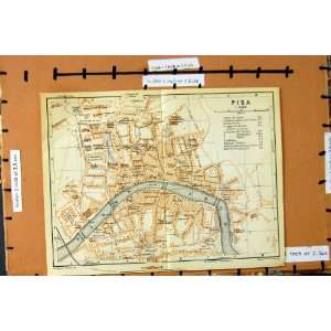  MAP 1930 STREET PLAN TOWN PISA ITALY RIVER ARNO