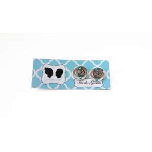  Grooms I DO Cufflinks with Colored Crystal Silver Charm 