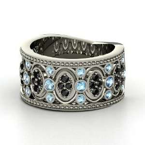 Renaissance Band, Sterling Silver Ring with Blue Topaz & Black Diamond