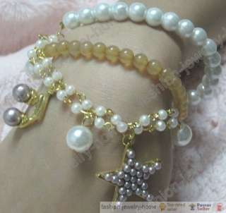 Fashion multilayer Music note star glass pearl bracelet  