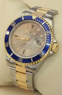 MANS ROLEX SUBMARINER 16613 BLUE FACE GOLD & SS BAND. SLATE DIAL DIA 