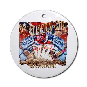 Ornament (Round) Southern Girl Rebel Flag With Guns 