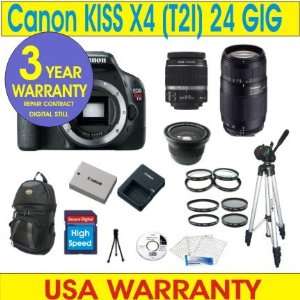  Canon Rebel KISS X4 Digital Camera + 24GB Memory + 7 Lens 