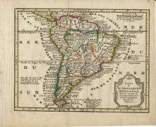 South America c.1760 de Leth scarce re issue of Chiquet antique map 