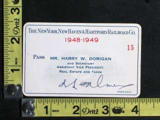1948 1949 New York, New Haven & Hartford Railroad Co. Pass for Harry W 