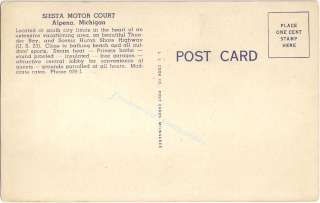 1930s Siesta Motor Court Motel Alpena Michigan Postcard  