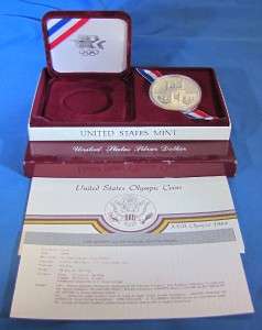 1984 S Olympic SILVER PROOF One $1 Dollar Coin w/ Boxes & COA   AA 
