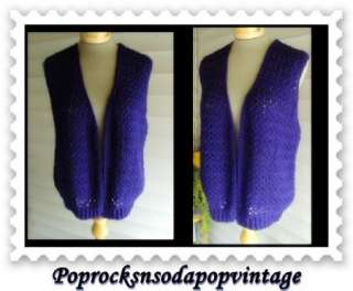   70s Homemade Knit Crocheted Sweater Vest Hippie Purple Unisex  