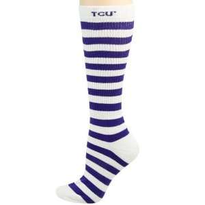   (TCU) Ladies White Purple Striped Knee High Socks: Sports & Outdoors