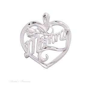   Silver Love Mommy Rose And Heart Word Message Pendant Jewelry
