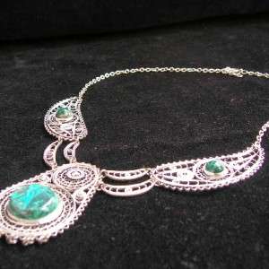 VINTAGE YEMEN SILVER FILIGREE NECKLACE EILAT ELAT STONE  