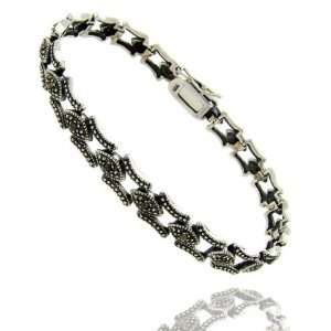  Sterling Silver Marcasite Link Bracelet: Jewelry