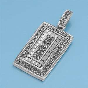   Sterling Silver Vintage Rectangular Shape Marcasite Pendant: Jewelry