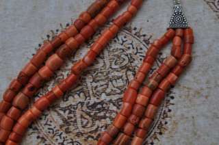 Antique Yemen genuine red coral beads 3 Strand necklace  