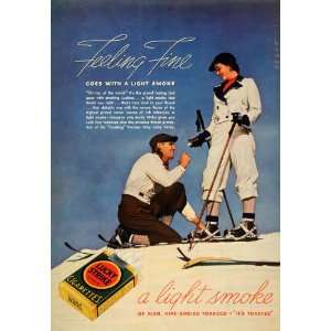 1937 Ad American Lucky Strike Cigarettes Woman Skiing   Original Print 